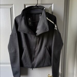 adidas Black Womens Zip-Up jacket with White Accent